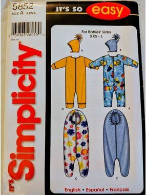 Simplicity pattern 5852 baby jumper/bunting XXS-L